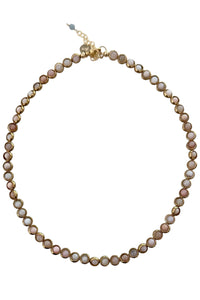 Gemstone Necklace with Gold Plated Rings in Pink Peruvian Opal