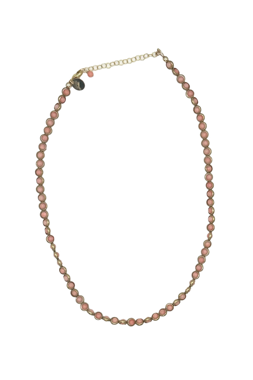 Gemstone Necklace with Gold Plated Rings in Peach Coral