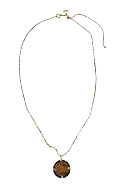 14K Gold Filled Cable Adjustable Chain with Black Enamel Vermeil & Diamond Disc Pendant