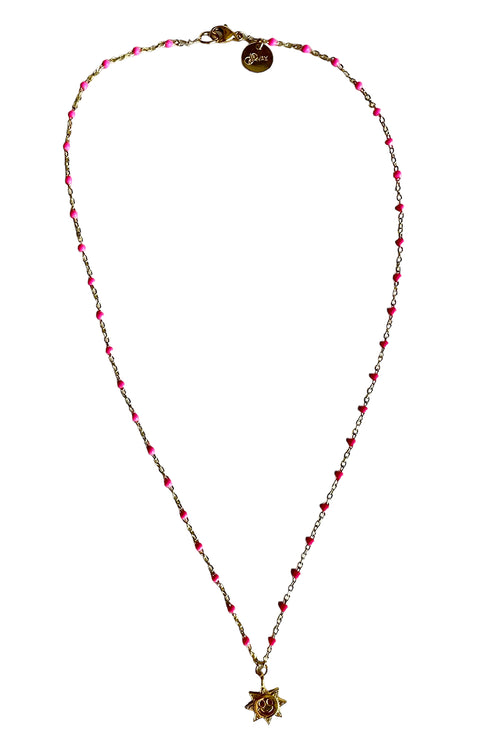 Hot Pink Enamel & Gold Filled Elements with Vermeil & Diamond Smiley Charm Necklace