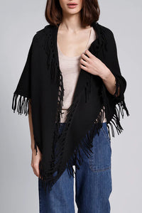 Cashmere Fringe Shawl in Black