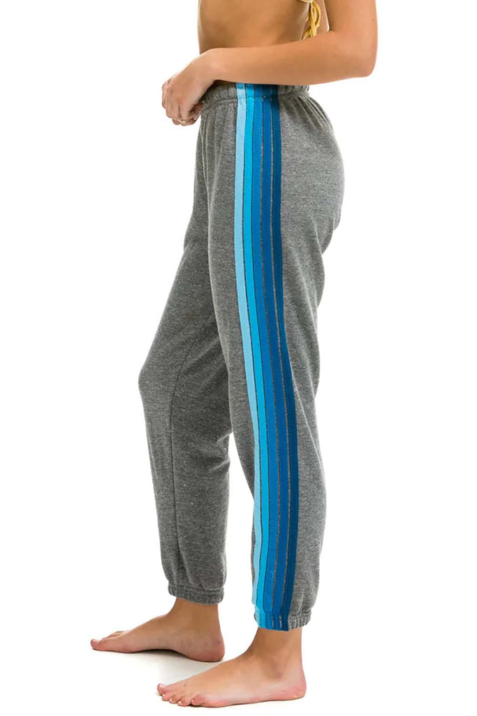 5 Stripe Sweatpant in Heather Grey with Blue Stripes – Krista K