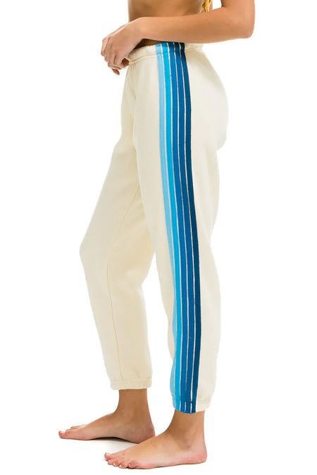 5 Stripe Sweatpant in Heather Grey with Blue Stripes