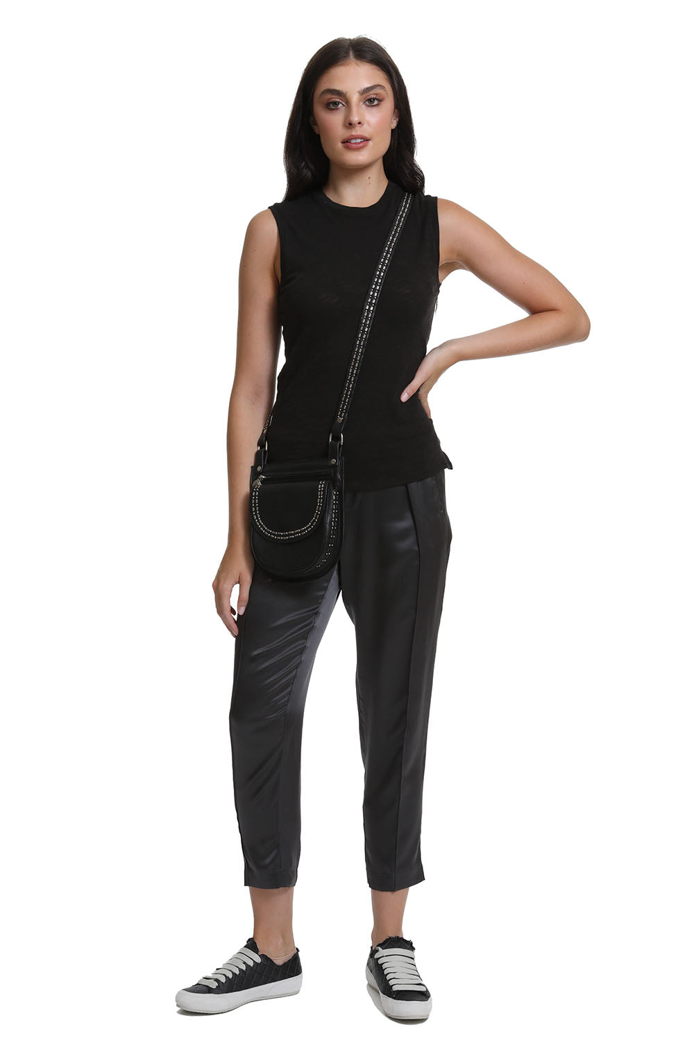 Slub Jersey Sleeveless Schoolboy Tee in Black