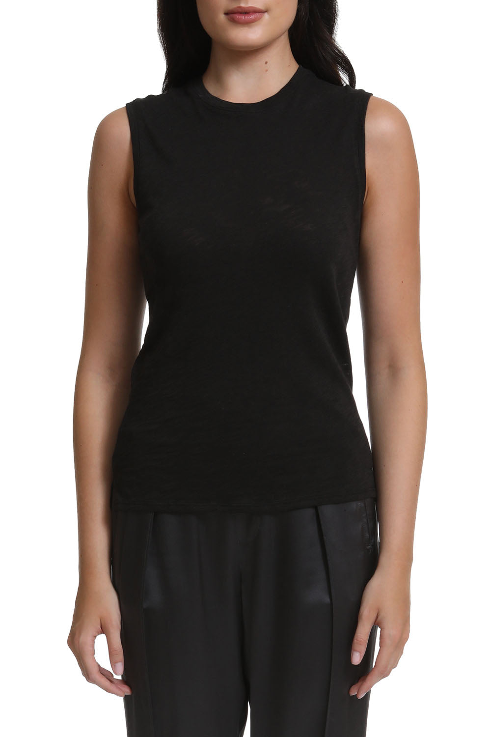 Slub Jersey Sleeveless Schoolboy Tee in Black