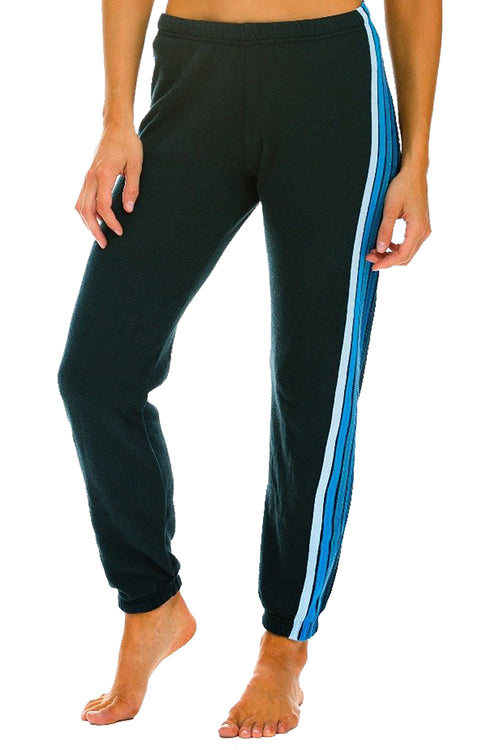 5 Stripe Sweatpant in Charcoal with Blue Stripes