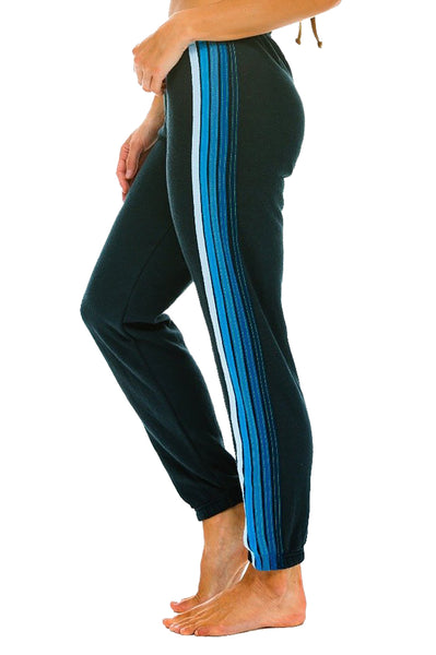 5 Stripe Sweatpant in Charcoal with Blue Stripes
