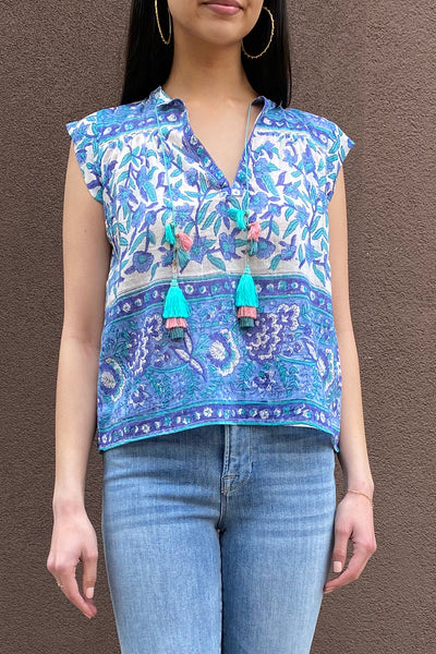 Aubry Top in Blue Green Floral