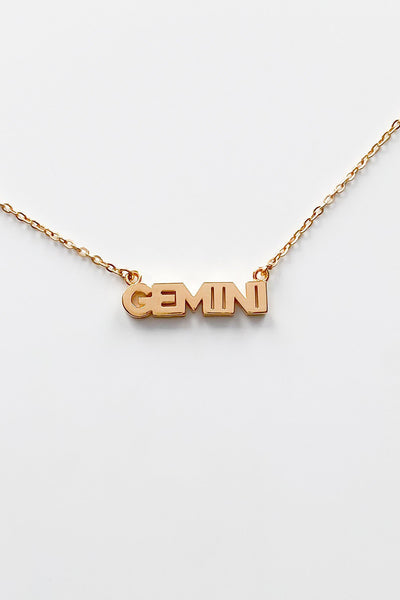 Zodiac Block Font Script Necklace - Gemini