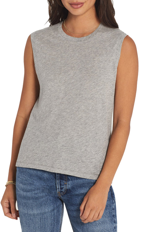 Sleeveless Tee With Notches in Gray Heather