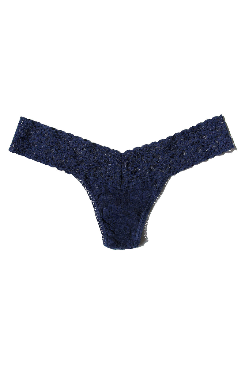 Signature Lace Low Rise Thong in Navy