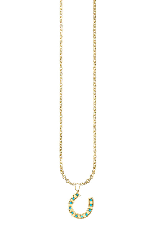 Gold and Bezel Turquoise Horseshoe Charm on 18" Chain