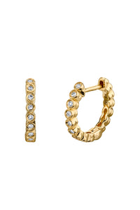 14K Gold Huggie Bezel Set Hoops