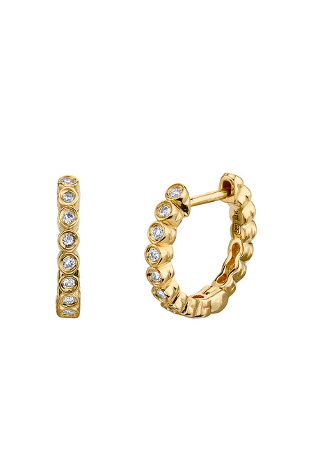 14K Yellow Gold Small Pave Huggie Hoops