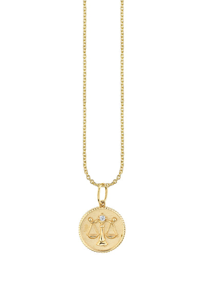 Yellow Gold Libra Zodiac Medallion Necklace