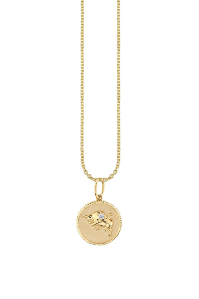 Yellow Gold Taurus Zodiac Medallion Necklace