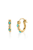 Gold Turquoise & Diamond Bezel Huggie Hoops