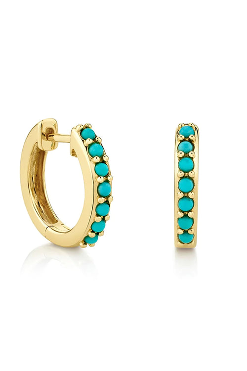 Gold & Turquoise Huggie Hoops
