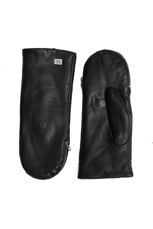 Betrice Faux Fur Lined Leather Mittens in Black