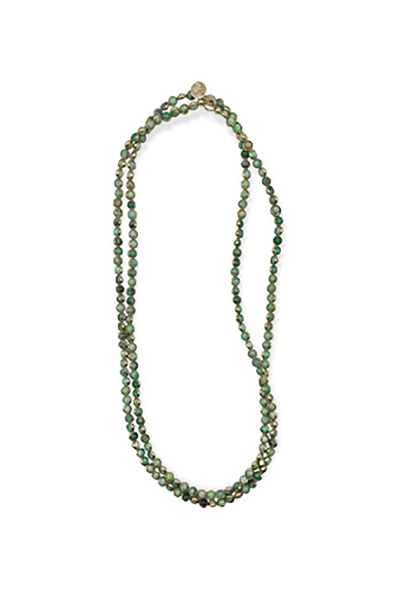 Gemstone Necklace with Antique Gold Rings in Green Variscite