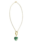 14K Gold Filled Bar Chain with 14K Vermeil and Pave Diamond Carabiner with Moss Agate Heart