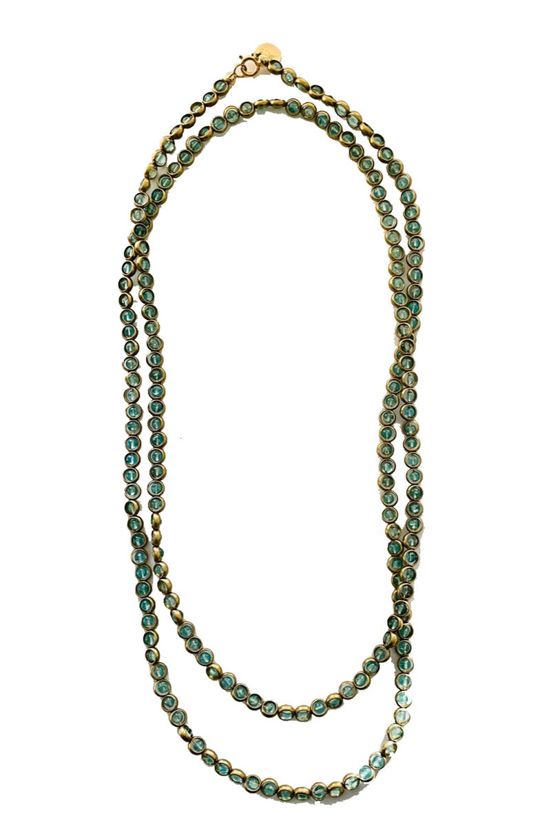 Gemstone Necklace with Antique Gold Rings in Apatite