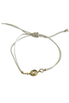 Adjustable Cream Silk Bracelet with Gold, Silver and Polki Diamond Charm