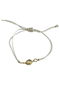 Adjustable Cream Silk Bracelet with Gold, Silver and Polki Diamond Charm