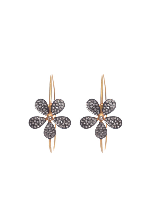 14K Vermeil Hoops with Sterling Silver & Pave Diamond Flower