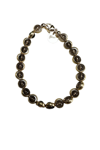 Gemstone Bracelet with Antique Gold Rings in Smoky Quartz