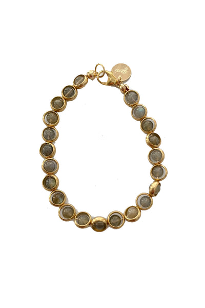 Gemstone Bracelet with Antique Gold Rings in Labradorite