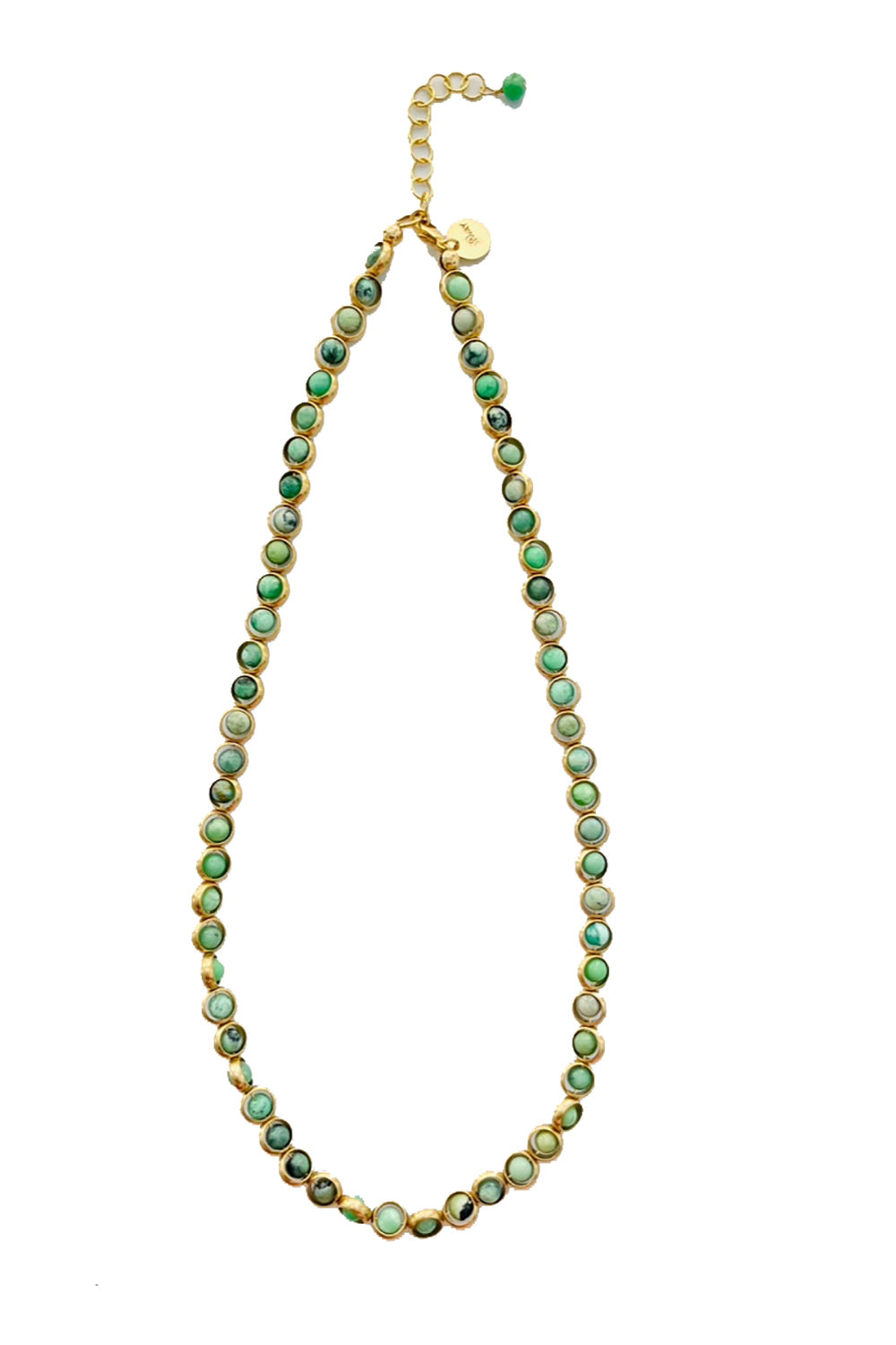 Gemstone Necklace with Antique Gold Rings in Green Turquoise