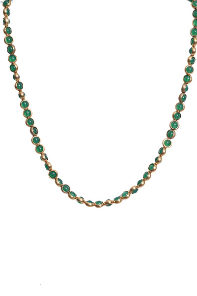 Gemstone Necklace with Gold Plated Rings in Green Onyx