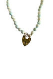 Round Hemimorphite Necklace Handstrung on Silk with 14K Gold Vermeil Heart Lock