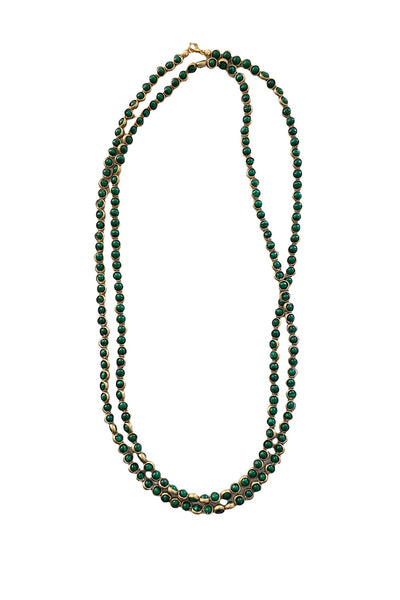 Gemstone Necklace with Antique Gold Rings in Malachite