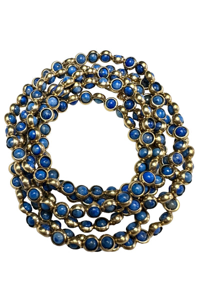 Gemstone Necklace with Antique Gold Rings in Denim Lapis