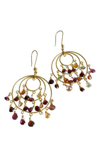 18K Gold Circular Chandelier Earrings with Mixed Tourmalines