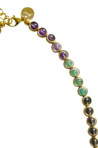 Gemstone Necklace with Gold Plated Rings in Smoky Quartz, Green Aventurine & Amethyst