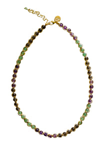 Gemstone Necklace with Gold Plated Rings in Smoky Quartz, Green Aventurine & Amethyst
