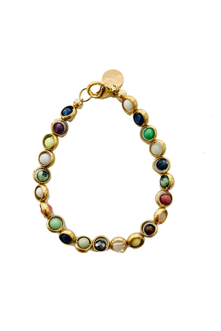 Gemstone Bracelet with Antique Gold Rings in Amazonite