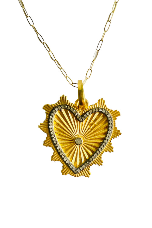 14K Gold Cable Chain with Vermeil and Pave Diamond Heart Pendant