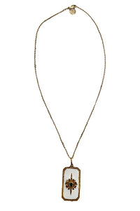 14K Gold Vermeil, Diamond, Emerald & White Enamel Rectangle Pendant on 14K Gold Filled Chain