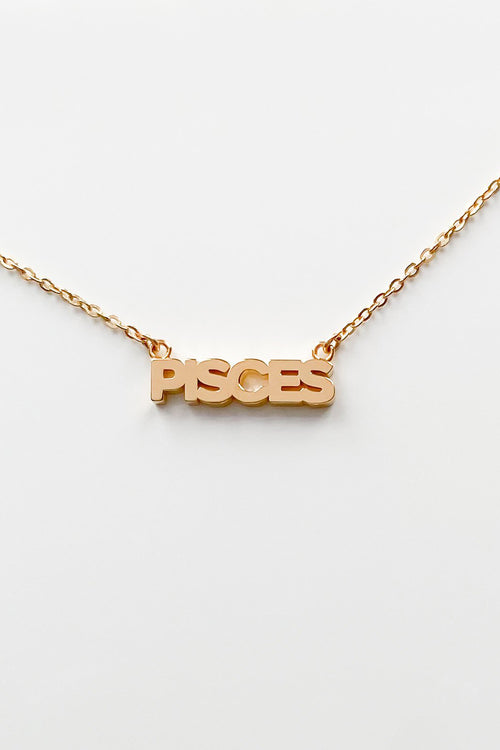 Zodiac Block Font Script Necklace - Pisces