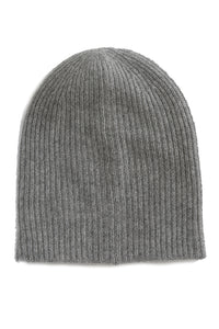 Cashmere Plush Rib Beanie in Grey Heather