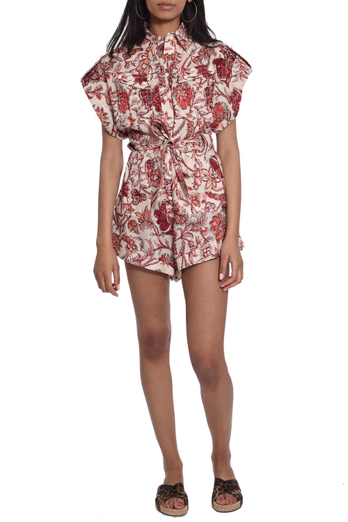 Vitali Roll Cuff Playsuit in Sepia Floral