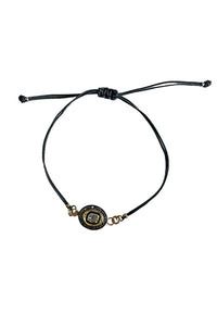 Adjustable Dark Gray Silk Bracelet with Gold, Silver and Polki Diamond Charm