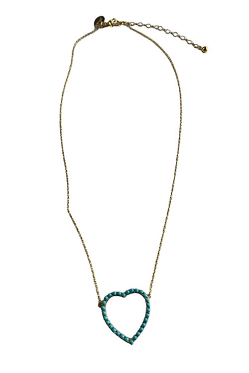 14K Gold Vermeil Chain with Heart of Bezelled Tiny Turquoise Stones