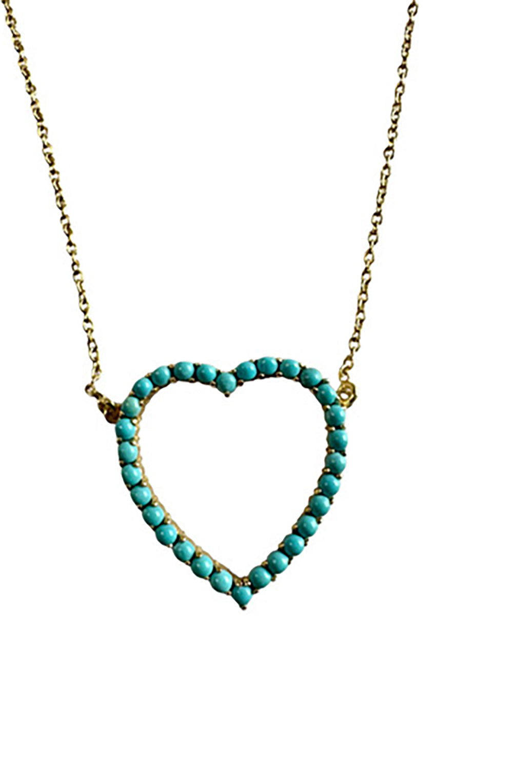 14K Gold Vermeil Chain with Heart of Bezelled Tiny Turquoise Stones