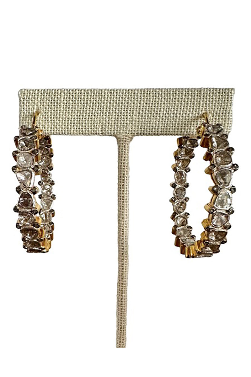 14K Gold Vermeil Front Back Polki Diamond Hoops